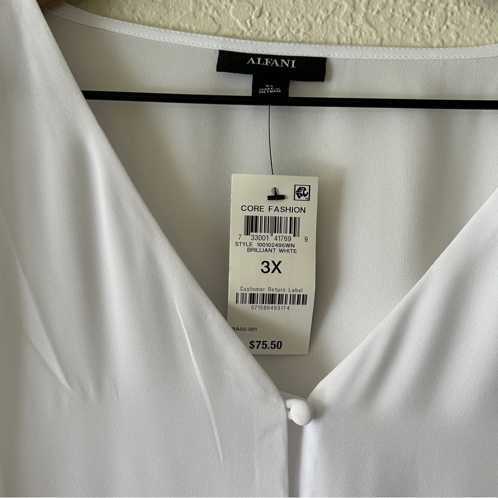 Alfani White Button-Front V-Neck Blouse - Picture 6 of 6